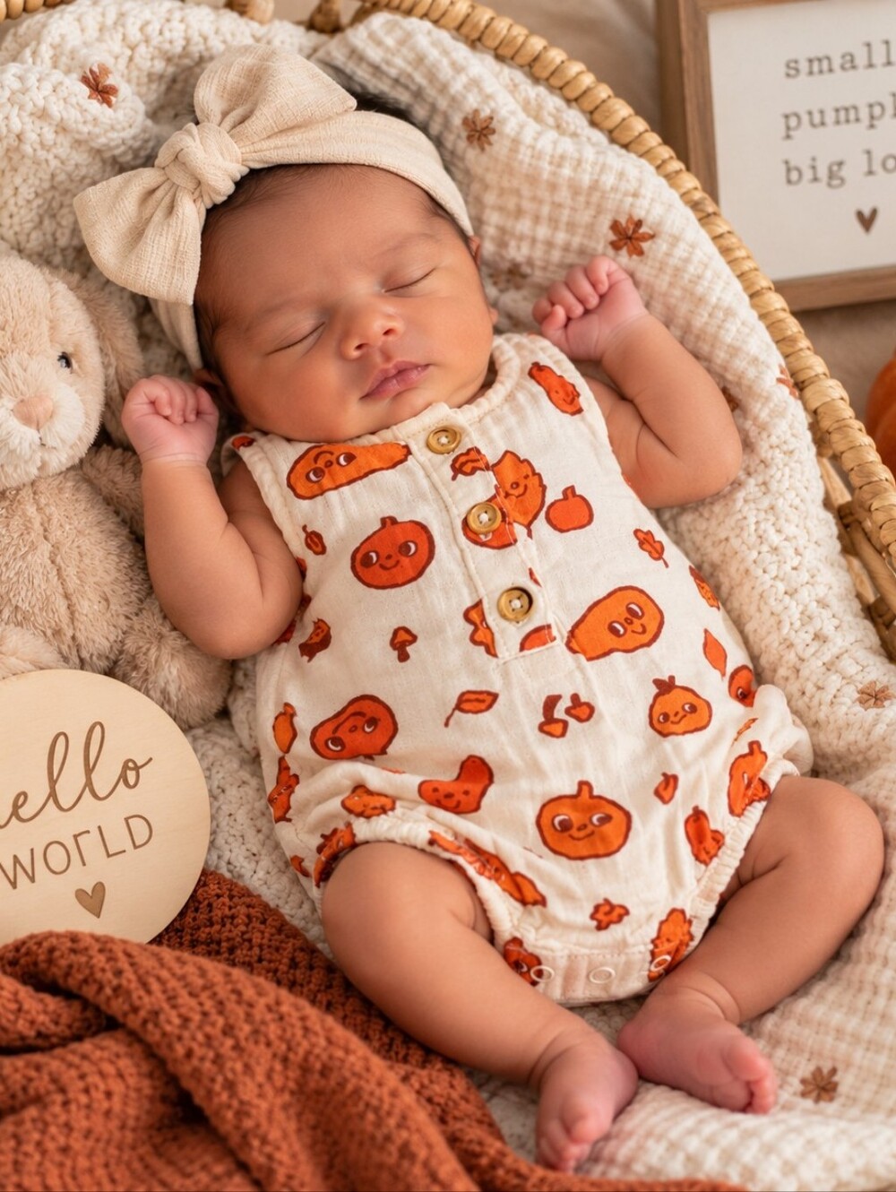 Cat & Jack Cream Romper with Orange Pumpkin Print